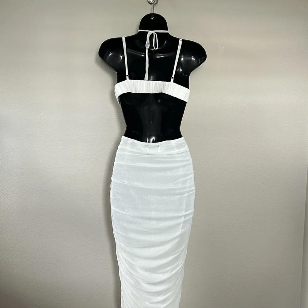 Princess Polly Alice White Ruched Cutout Ruched Midi Dress - Picture 9 of 13